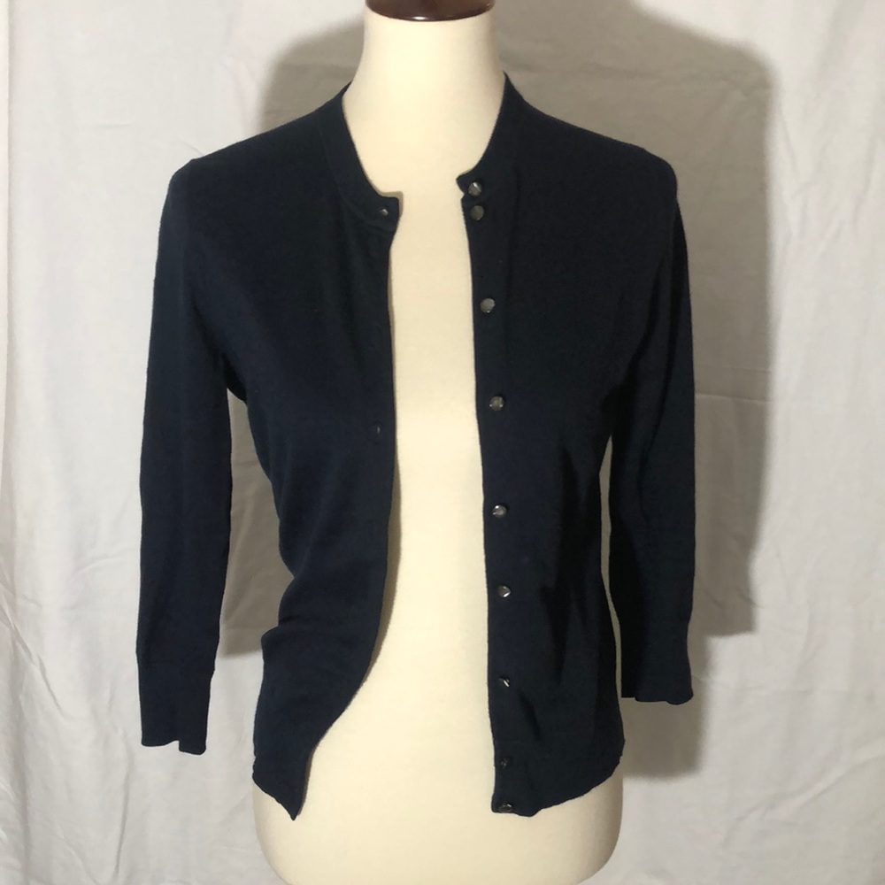 🌹J. Crew navy cardigan cotton blend 3/4 sleeveles